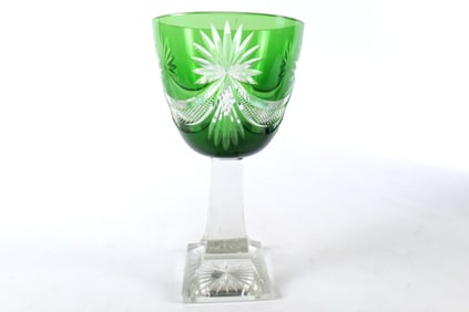 Bohemian Green Cut to Clear Glass Chalice