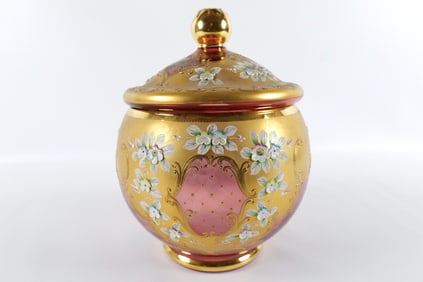 Hand Painted Bohemia Cranberry Punch Bowl