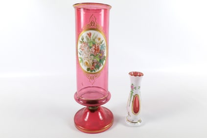Lot of 2 Cranberry Glass Pieces