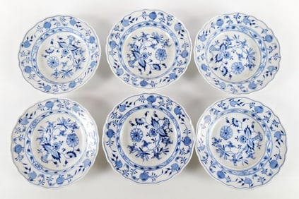 Lot of 6 Meissen Blue Onion Soup Bowls