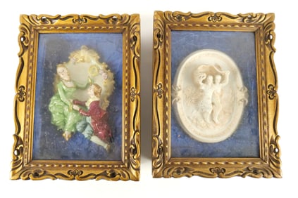 Lot of 2 Porcelain/Bisque Plaques in Shadow Box Frames