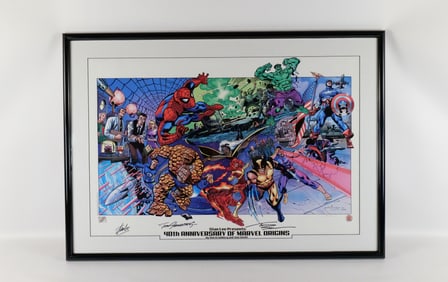 40th Anniversary of Marvel Origins Triple Signed Framed Lithograph