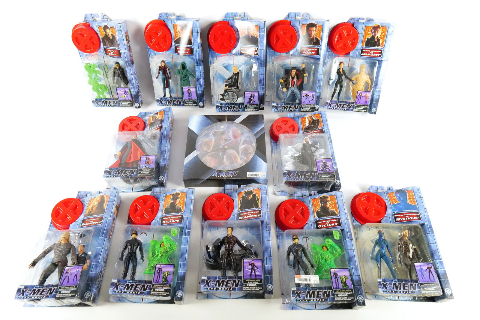 Group Lot of Marvel X-Men Movie Action Figures and Clock: Group Lot of Marvel X-Men Movie Action Figures and Clock. Including Logan, Cyclops, Jean Grey, Storm and More. All sealed in package. All invoices must be paid within 24 hours of the sale. We offer mu