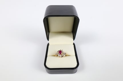 14K Gold, Ruby, and Diamond Swirl Ring