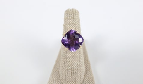 14K Gold, Diamond and Amethyst Ring