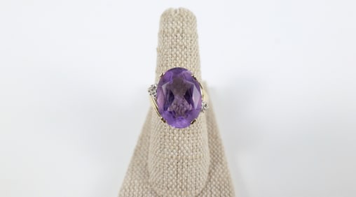 14K Gold, Diamond and Amethyst Ring