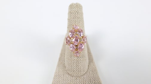 14K Gold and Pink CZ Navette Ring