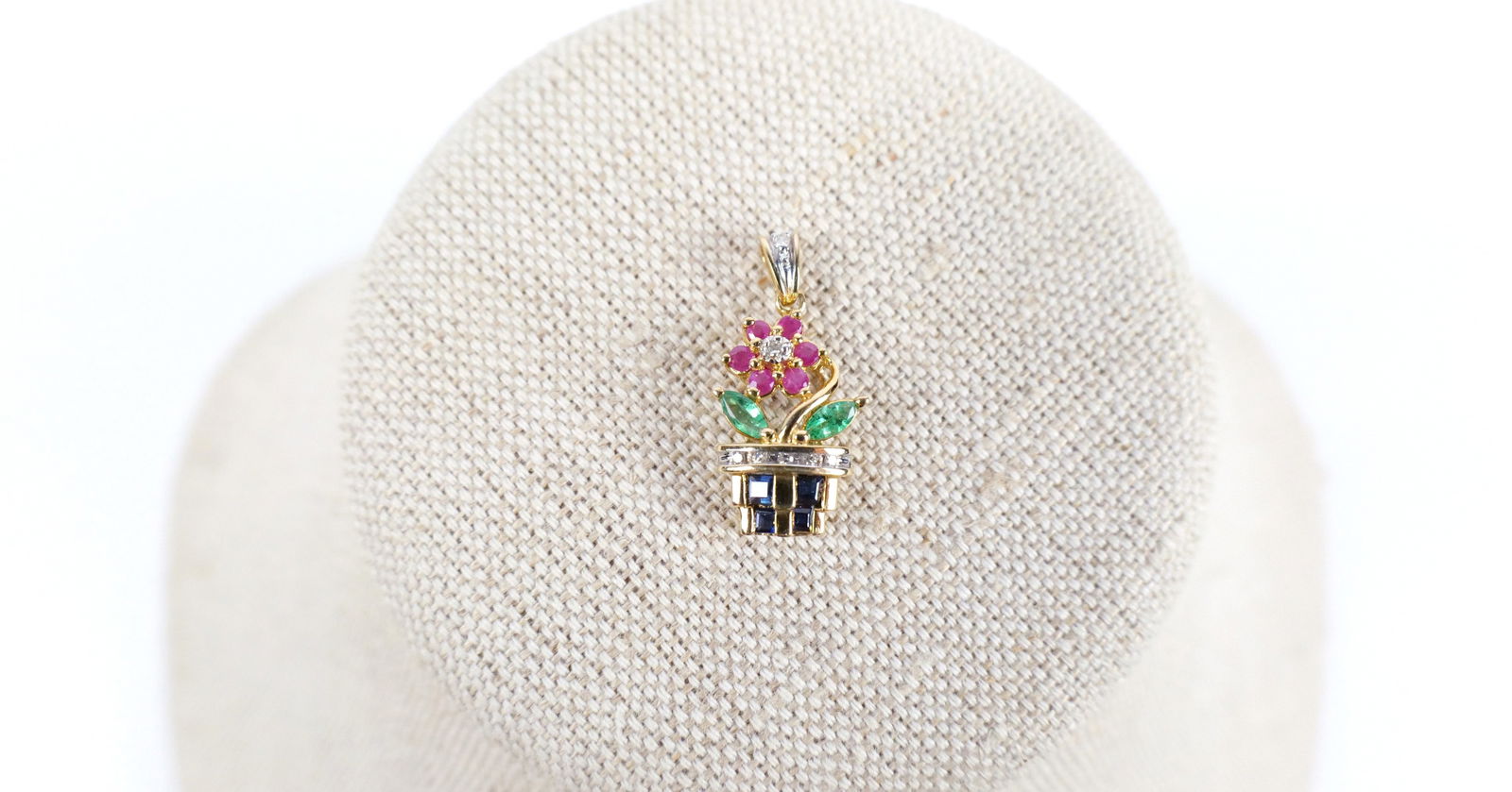 14K Gold and Gemstone Flower Pot Pendant (1 of 9)