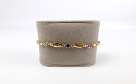 10K Gold, Emerald, Ruby, and Sapphire Bracelet