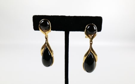 Vintage 14K Gold and Onyx Drop Earrings