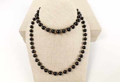 Vintage Onyx and Gold Bead Necklace