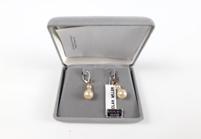 Nolan Miller Sterling and Faux Pearl Drop Earrings