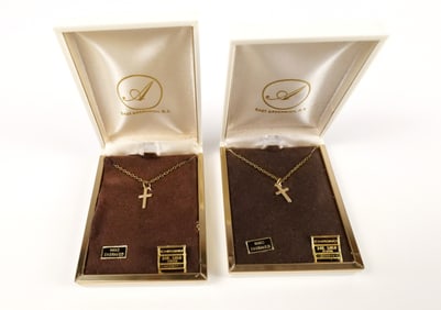 Vintage Pair of 24K Gold Plated Cross Necklaces