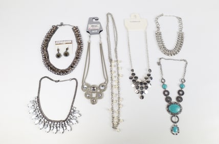 Mixed Silver Tone Statement Necklaces and More