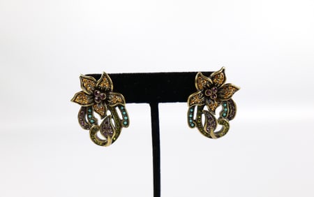 Gold Tone Floral Earrings by Heidi Daus