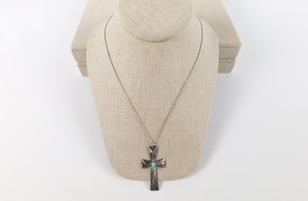 Vintage Navajo Made Sterling Cross Pendant Necklace