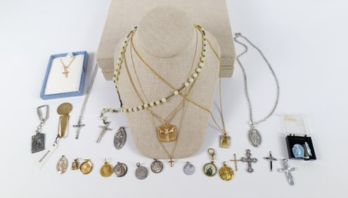 Large Group of Religious Medals and More
