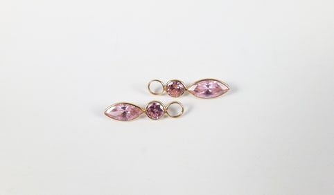 Pair of 14K Hollow Gold Pink CZ Hoop Earring Jackets
