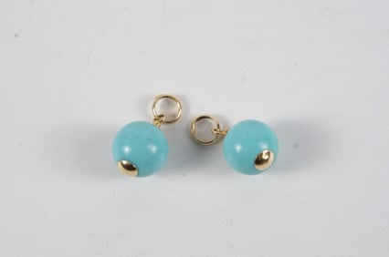 Pair of 14K Gold and Turquoise Hoop Earring Jackets