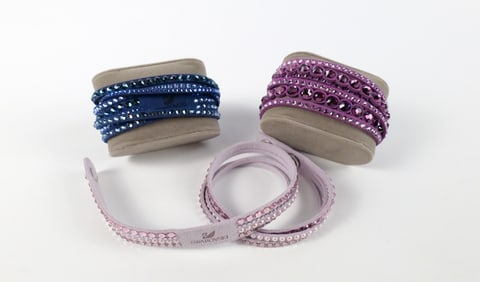 Three Faux Leather and Rhinestone Wrap Bracelets by Swarovski
