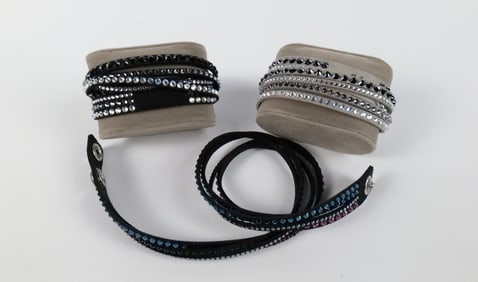 Three Faux Leather and Rhinestone Wrap Bracelets by Swarovski