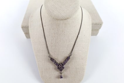 Vintage Modernist Sterling Silver and Amethyst Necklace