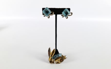 Vintage 1940s Sterling Earrings and Bunny Brooch