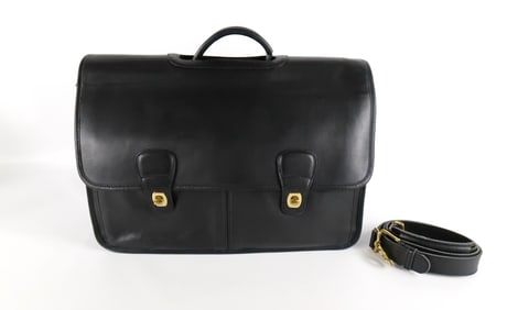 Vintage Black Leather Laptop Bag
