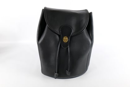 Coach Black Leather Drawstring Backpack
