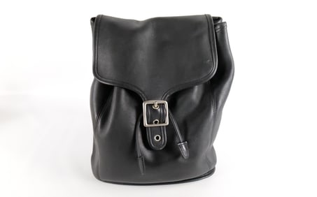 Coach Black Leather Drawstring Backpack