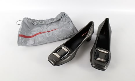 Prada Sport Buckle Metallic Gray Heel