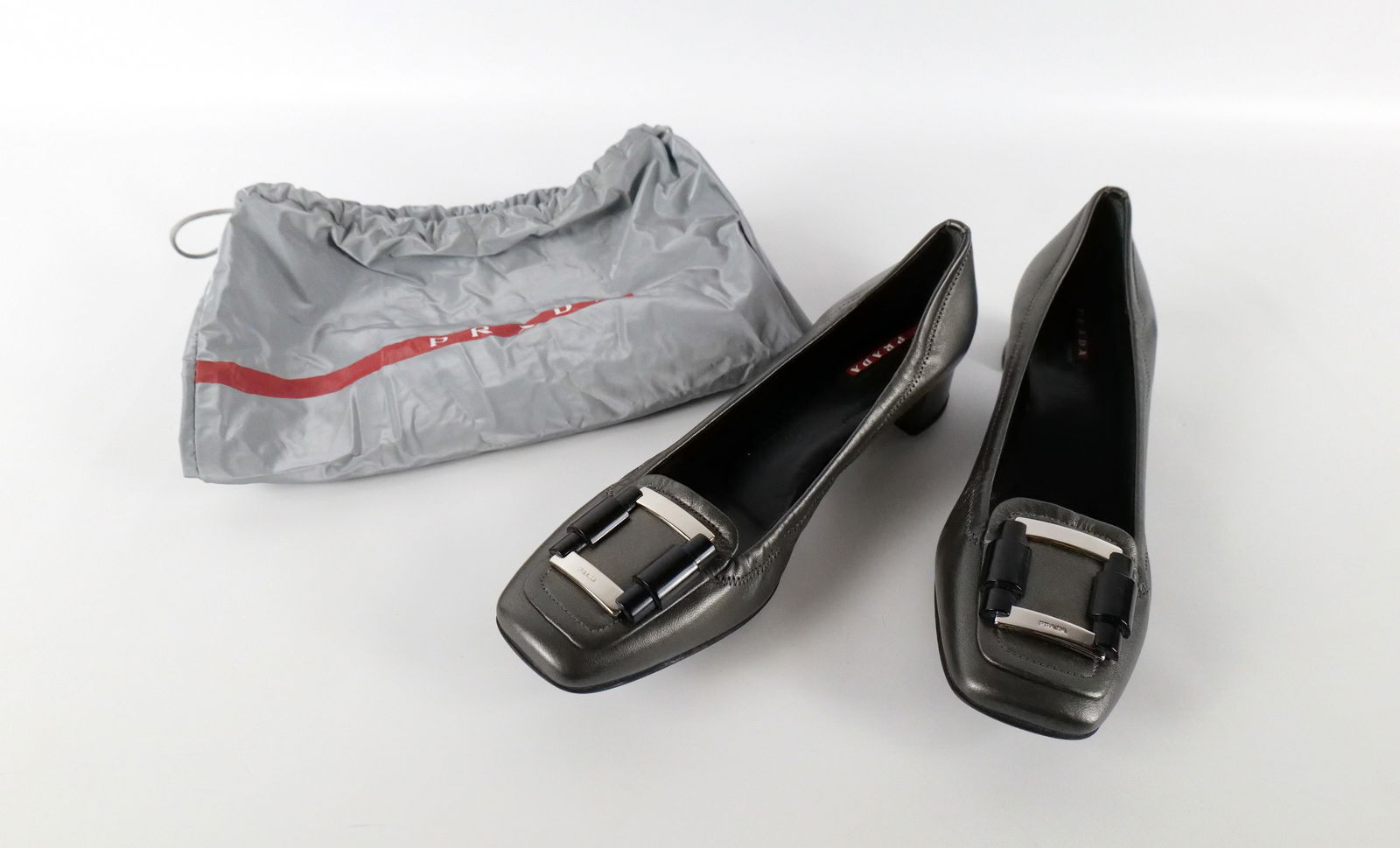 Prada Sport Buckle Metallic Gray Heel (1 of 17)