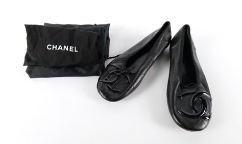 Chanel Cambon Quilted Black Leather Ballet Flats