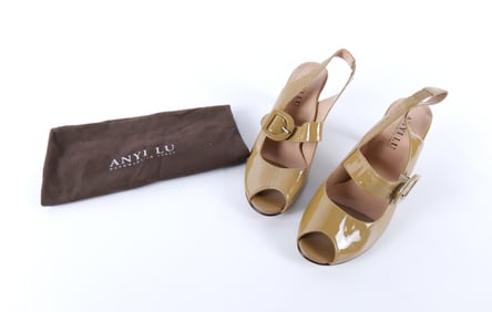 Anyi Lu Tulip Mary Jane Slingbacks Beige Patent Leather Shoe