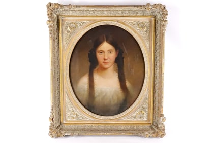 19th Century Oil on Canvas - Portrait of Girl