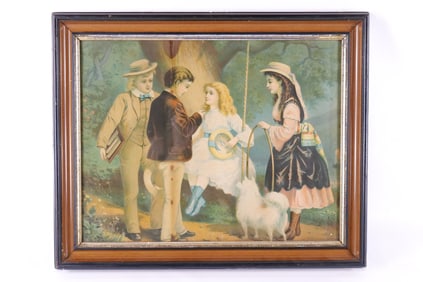 Victorian Print - Children with Dog