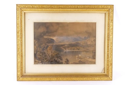 Victorian Print - Lake with Boats