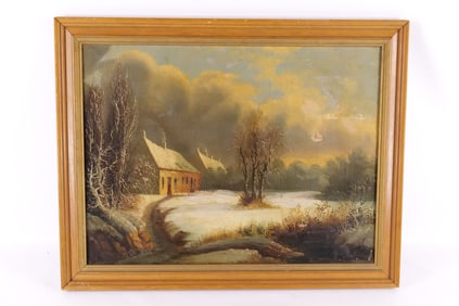Oil on Canvas - Winter Cottage Scene