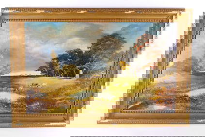 Oil on Canvas by Stuart H. Newman - Cows on Farm