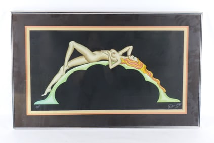 Framed Lithograph by Gustav Kaitz - Lounging Woman