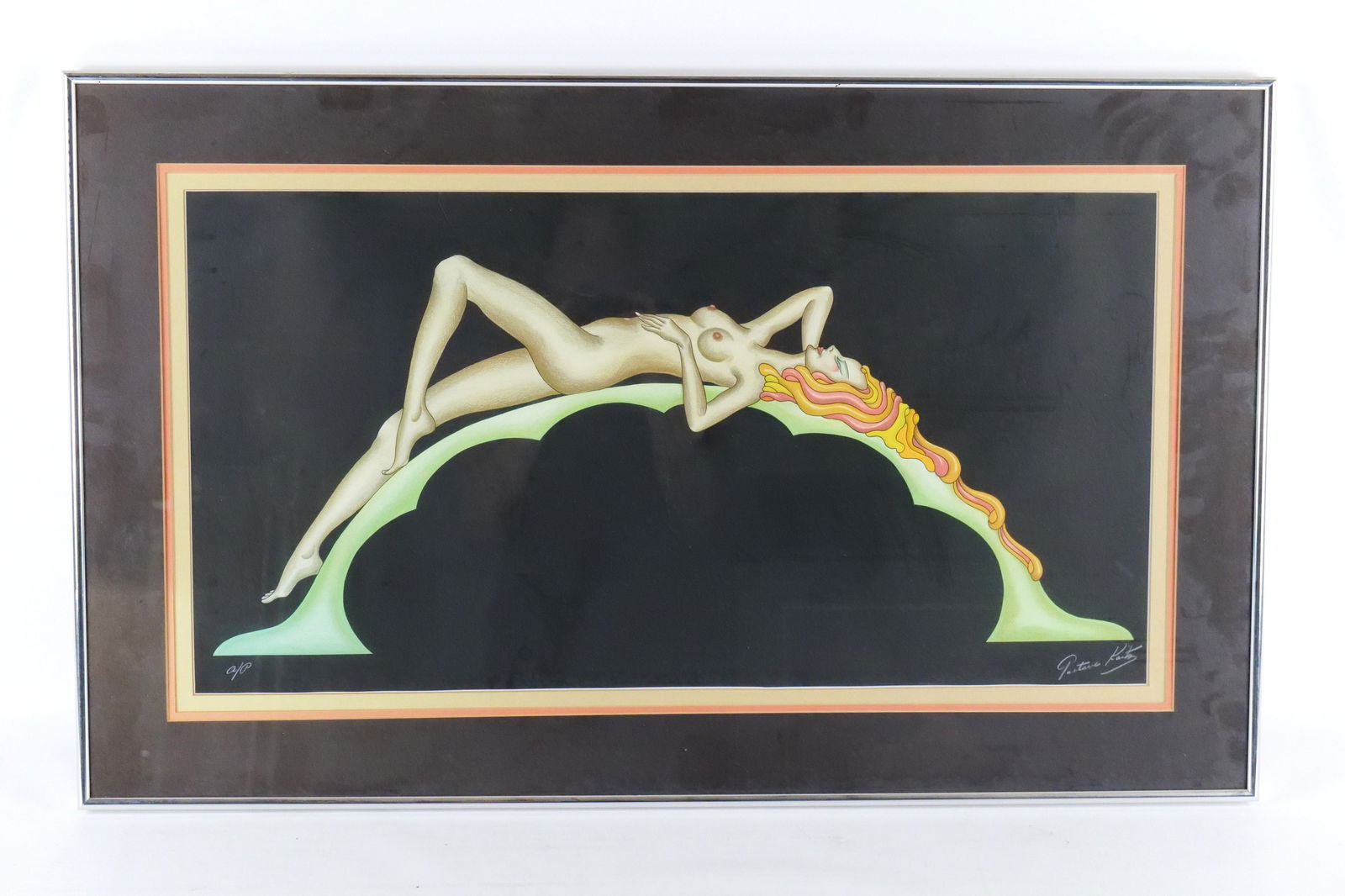 Framed Lithograph by Gustav Kaitz - Lounging Woman: Framed Lithograph by Gustave Kaitz (1913-1992). Depicting Art Deco Nude Woman Lounging. Signed lower Right - Artist Proof. Measures 41.5" tall x 34.5" wide. All invoices must be paid within 24 hours o