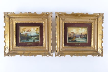 Pair of Oil on Wood Panel Miniature Paintings by A. Gignos