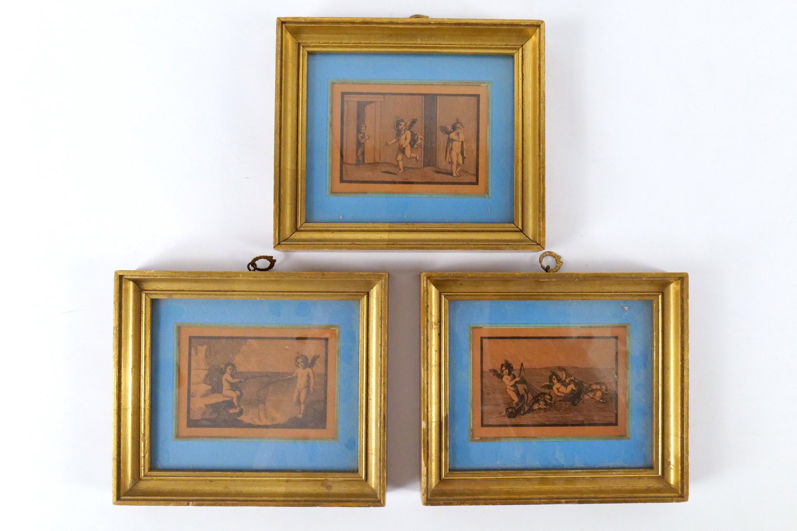 Lot of 3 Victorian Engravings: Lot of 3 Victorian Engravings. Depicting Cherubs. Measures 6.25" tall x 7.25" wide. Some wear to frame. All invoices must be paid within 24 hours of the sale. We offer multiple shipping options, pleas