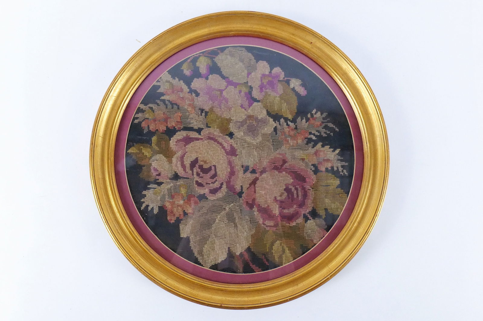 Victorian Needlepoint - Flowers: Victorian Needlepoint. Depicting Flowers. Measures 16" diameter. All invoices must be paid within 24 hours of the sale. We offer multiple shipping options, please read the shipping terms to understand
