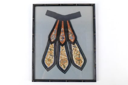Framed Antique Chinese Embroidered Silk Collar Textile