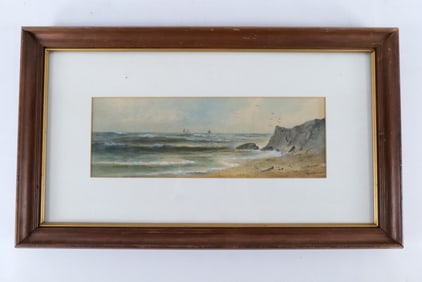 19th Century Watercolor on Paper by H.W Dickenson - Coastal Scene
