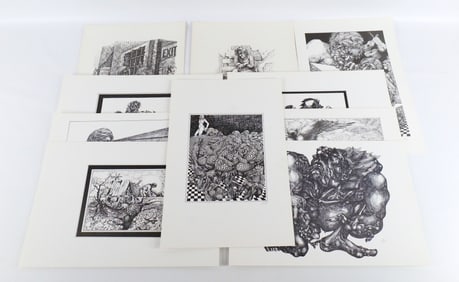 Lot of 10 Lithographs by Aebi (Surrealist)