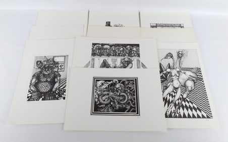 Lot of 10 Lithographs by Aebi (Surrealist)