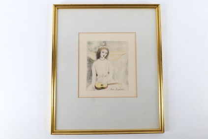 Framed Etching by Marie Laurencin "Young Woman with Guitar"