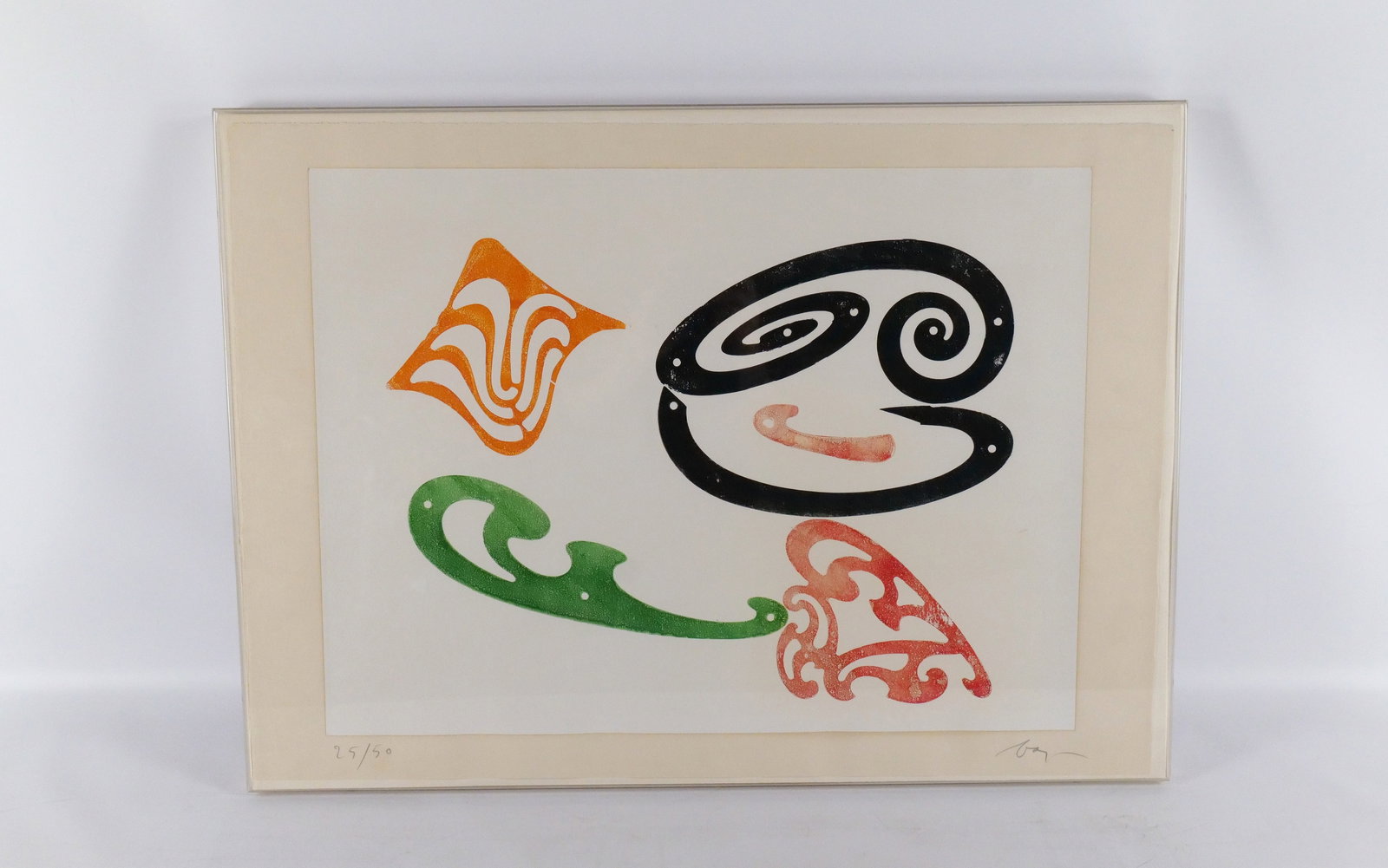 Serigraph by Enrico Bai: Serigraph by Enrico Bai entitled "L' Arpe De Arp" signed and numbered on matt 25/50 circa 1970. Came from a New York City Office. Measures 20.5 inches tall by 28.5 inches long. Enrico Baj (1924–2003